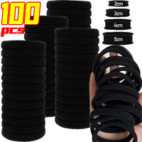 Bandes de cheveux basiques noires pour femmes et filles, bande de sauna simple à haute élasticité, cordes en caoutchouc, chouchous, supports pour queue de cheval, accessoires, 100 pièces 1